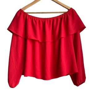 Aritzia Wilfred Off the Should Ruffle Morel Blouse Bright Red - Size Large